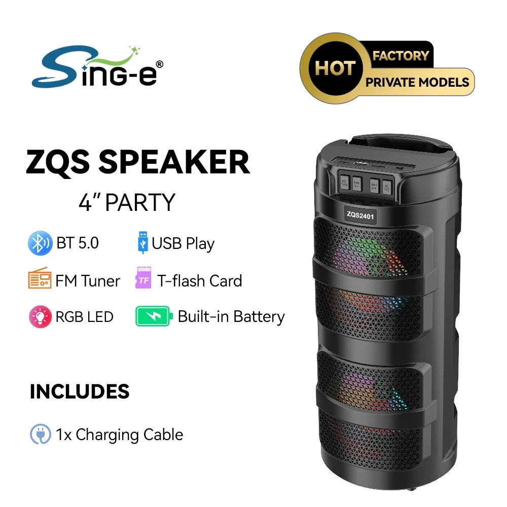 Woufer Bluetooth ZQS2401 – Party Speaker 4’’ avec Bass Coloré